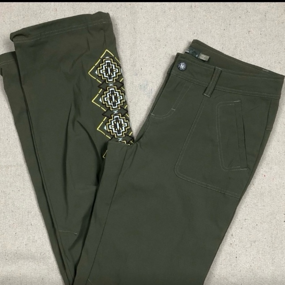 Size 4 Prana Olive Green Straight Leg Pants/hikers with Geometric Pattern